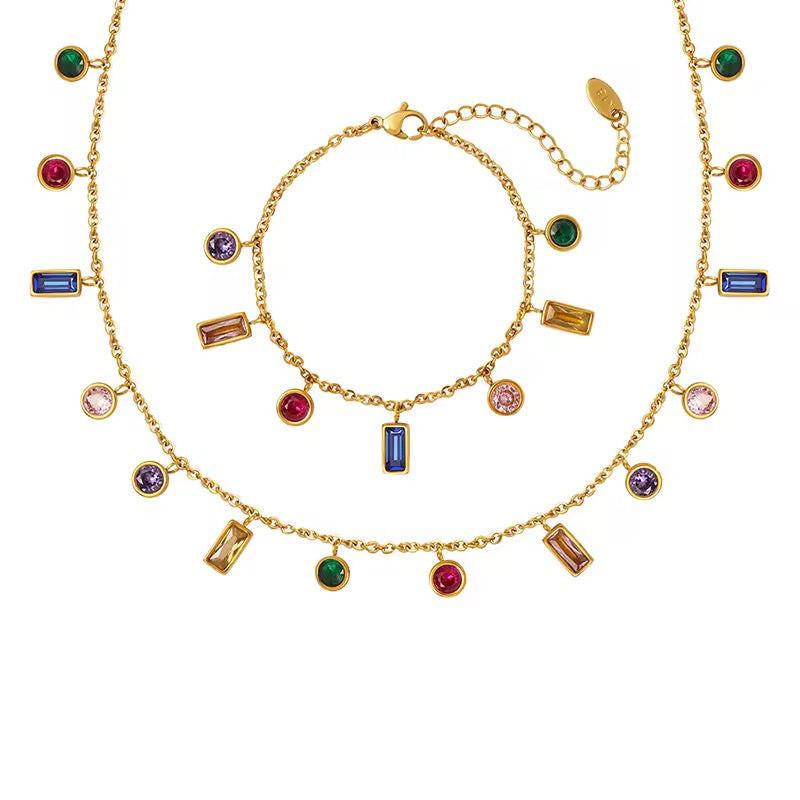 Zircon Bead Bracelet and Necklace