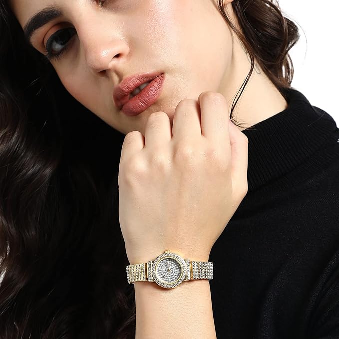 Women's Embellished Analog watch with Stainless Steel Strap