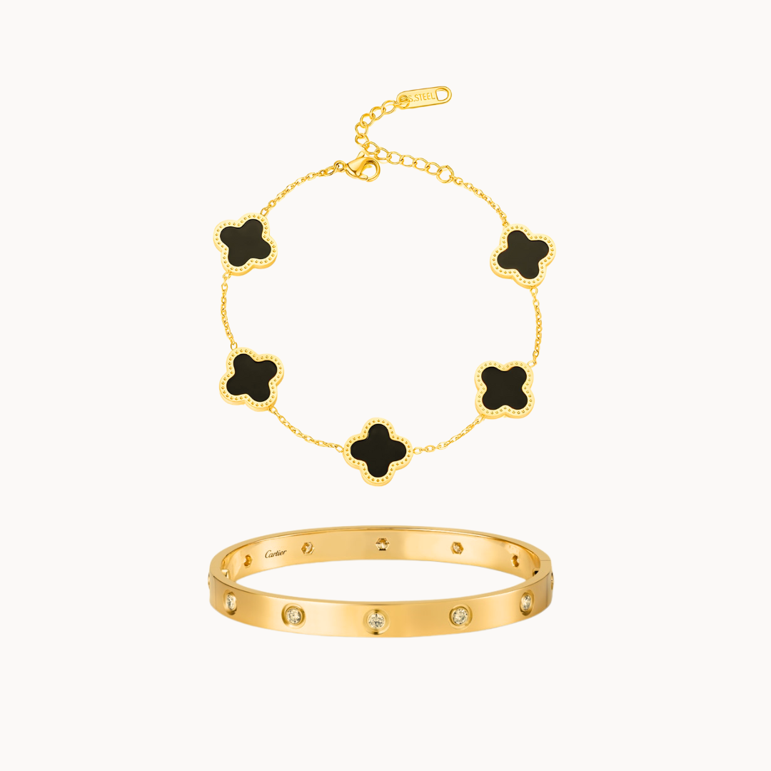 Cartier Love bangle with Black clover bracelet