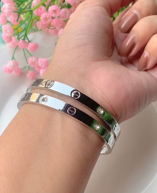 Silver Cartier Diamond Love bangle