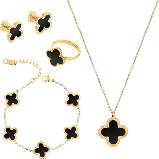 Complete Clover Set with RING ( Earrings, Necklace, Bracelet, Ring)