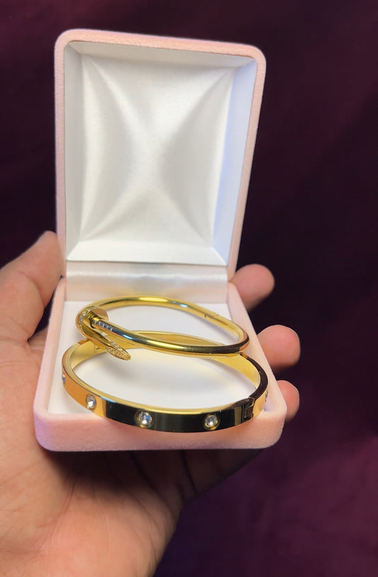 cartier love and nail bangle stack WITH pink box