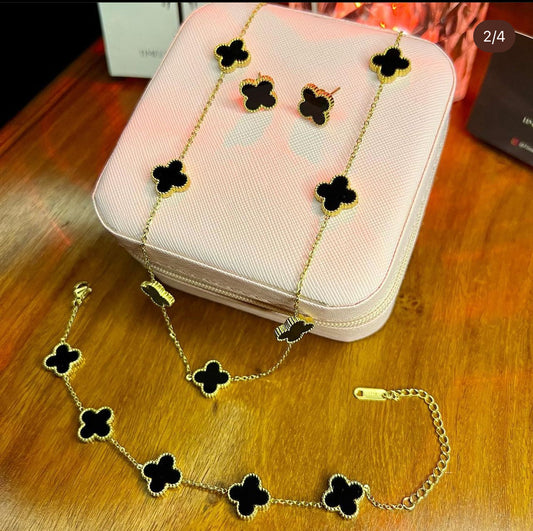 5 Clover Set ( Earrings, Necklace, Bracelet )