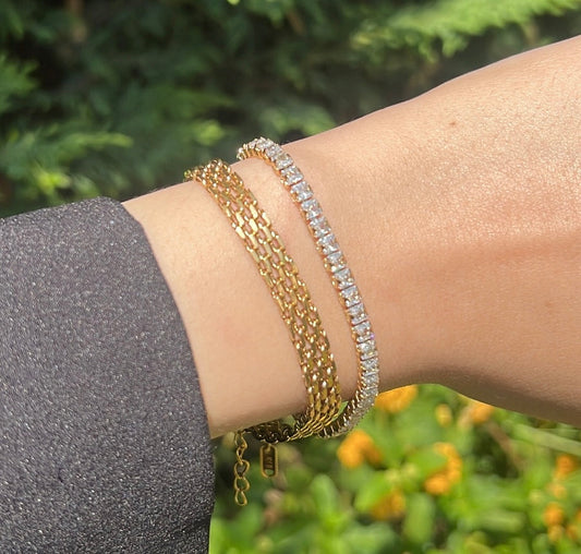 Golden chic and tennis bracelet stack