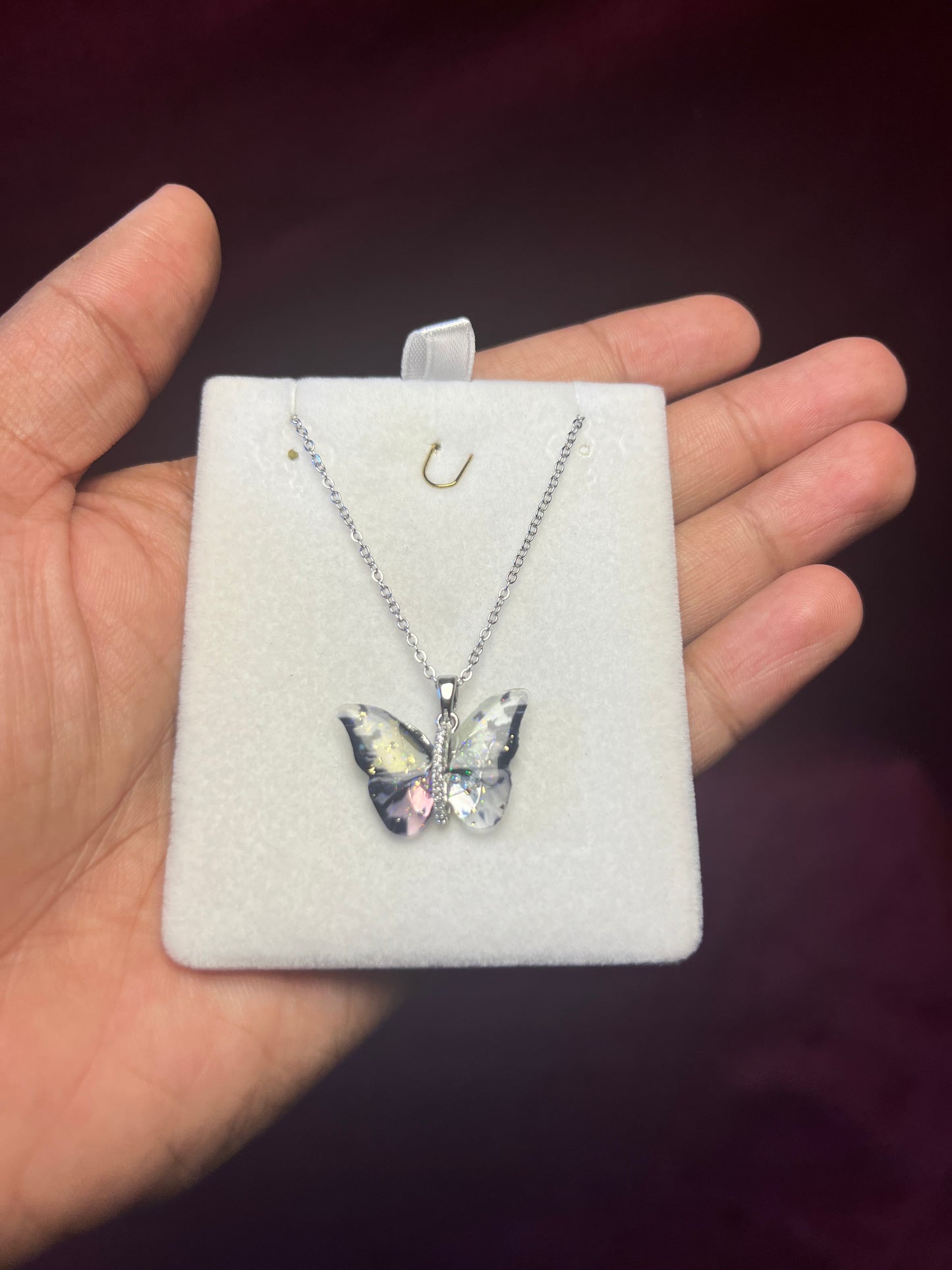 Butterfly Premium Necklace (Silver-Pink)