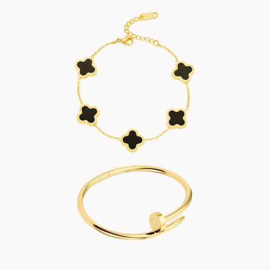 Cartier Nail bangle with Black clover bracelet