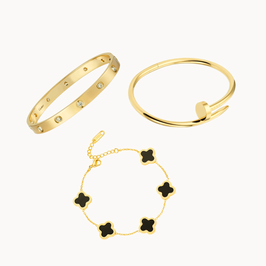 Cartier Nail and love bangle with black clover bracelet