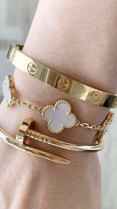 Cartier Nail and love bangle with white clover bracelet