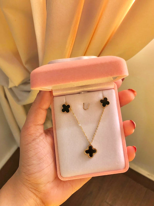 Clover Set ( Earrings, Necklace) with BOX